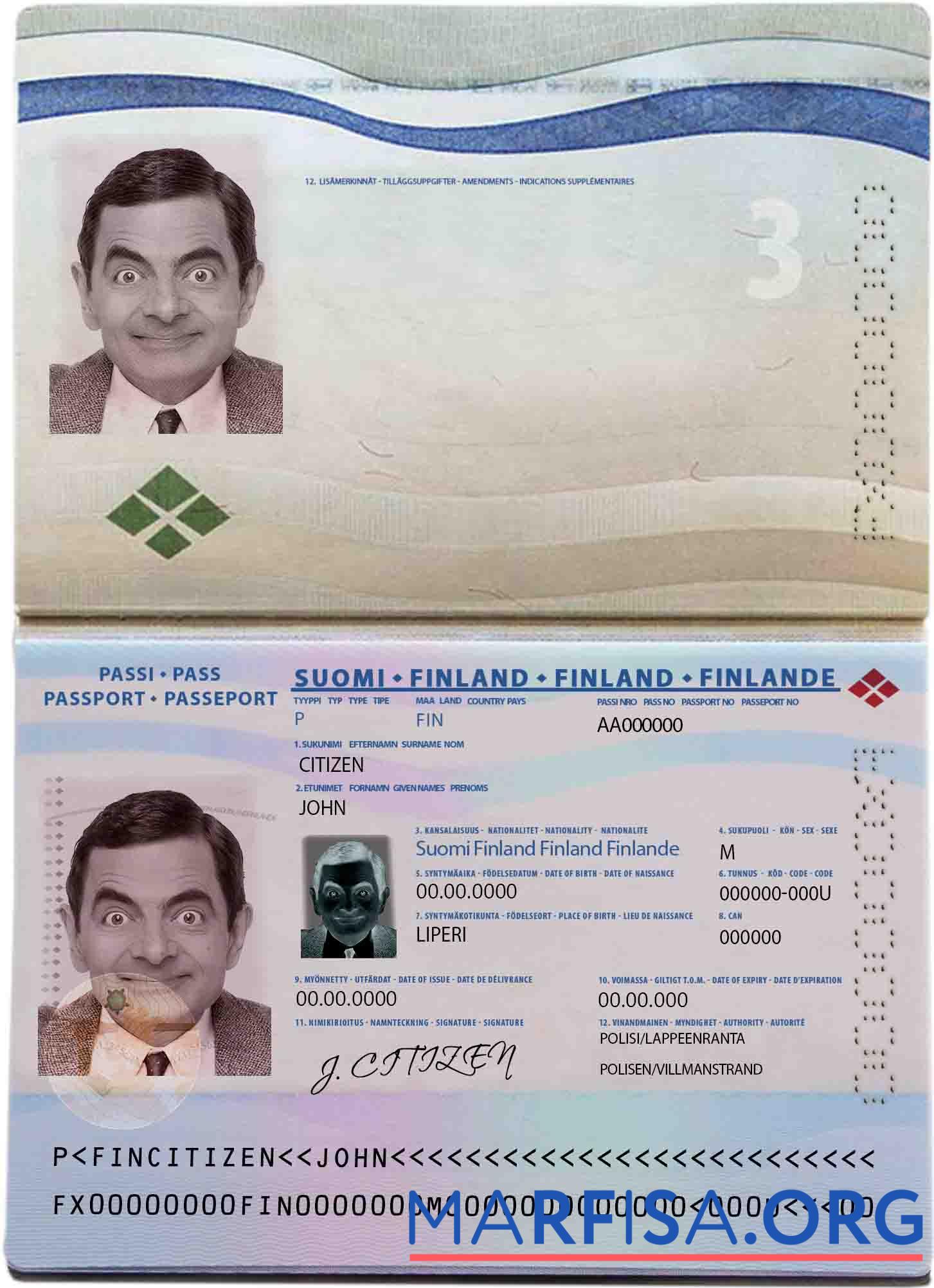 Blank Finland passport real example